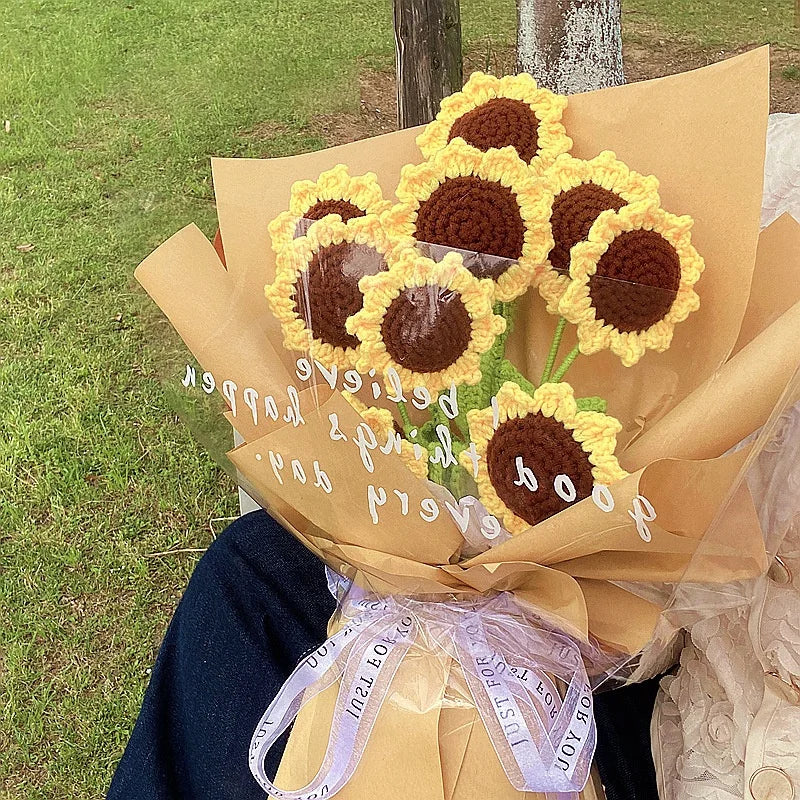 1pc Tulip Crochet Flowers Artificial Woven Flowers Handmade Tulipanes Wedding Gift for Guest Home Decoration Mother's Day Gift