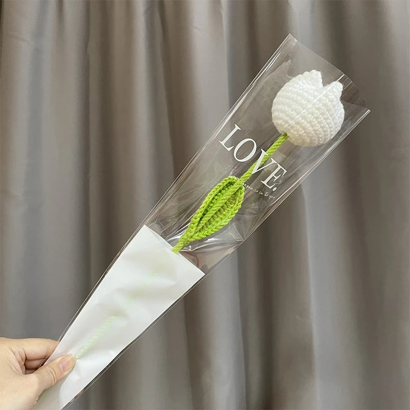 1pc Tulip Crochet Flowers Artificial Woven Flowers Handmade Tulipanes Wedding Gift for Guest Home Decoration Mother's Day Gift