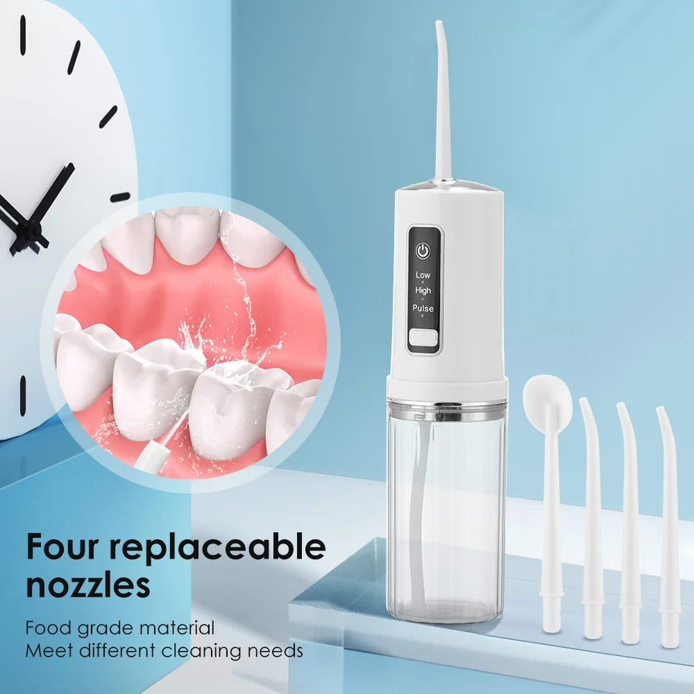 Portable Oral Irrigator Water Flosser Dental Water Jet Tools Pick Cleaning Teeth 230ML 4 Nozzles Mouth Washing Machine Floss