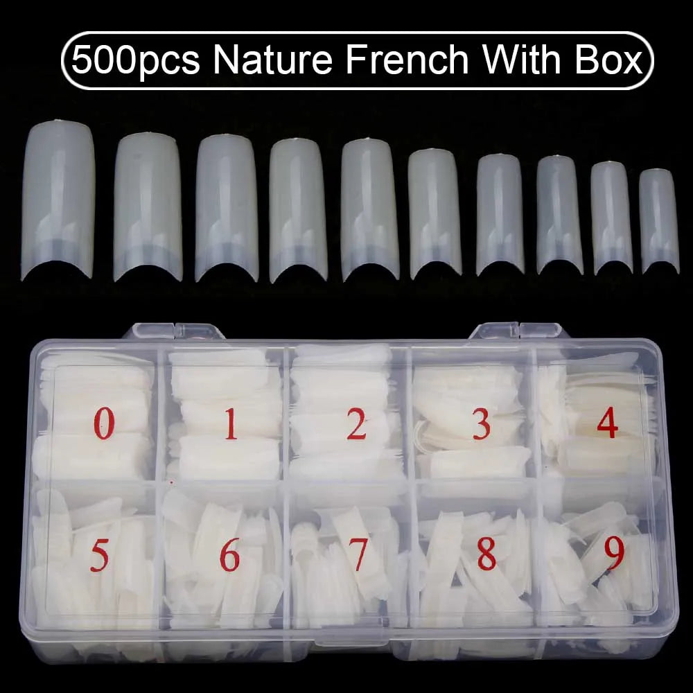 Nail Capsules 500pcs/Box Artificial Nail Tips Full Cover Nails Tips Acrylic Transparent Nail Capsules French Manicure False Nail