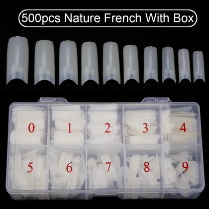Nail Capsules 500pcs/Box Artificial Nail Tips Full Cover Nails Tips Acrylic Transparent Nail Capsules French Manicure False Nail
