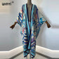 2021 WINYI new Cotton Bikini Sweet Lady Pink Boho Print Self Belted Front Open Long Kimono Dress Beach Tunic Women Wrap Dresses
