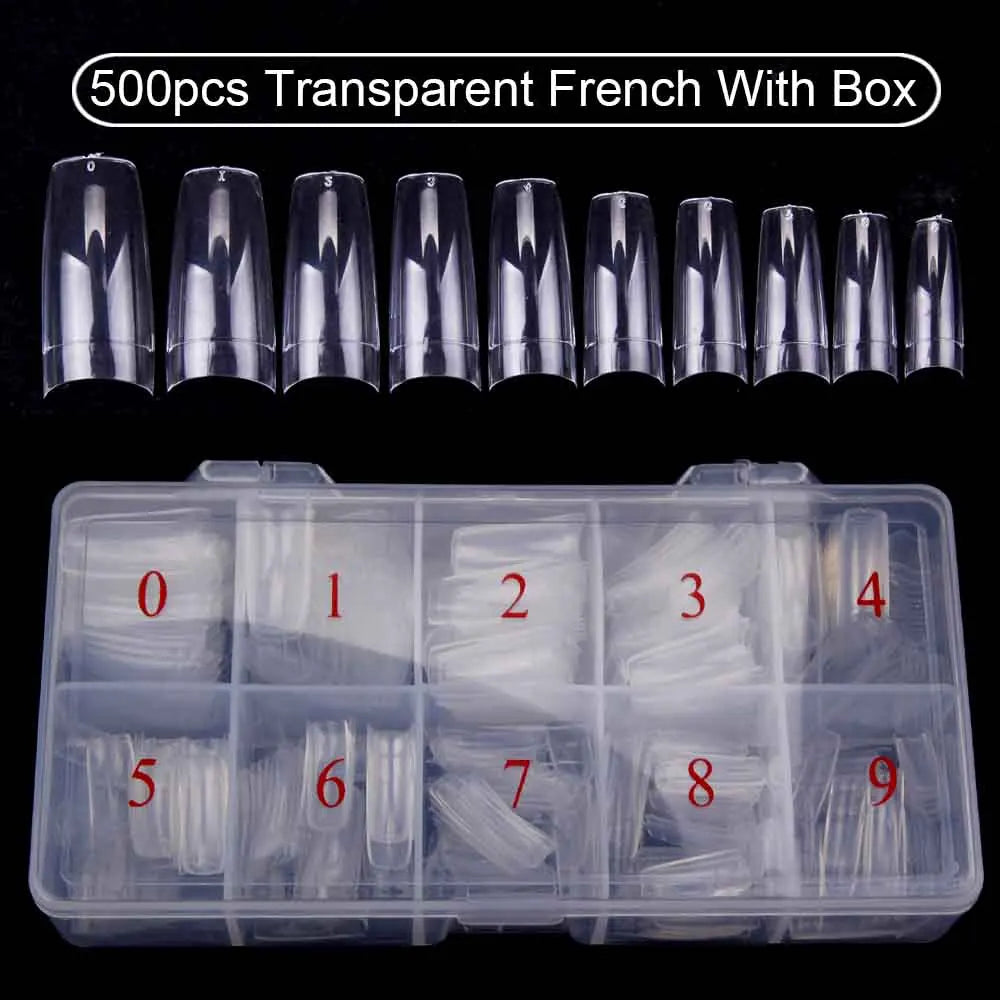 Nail Capsules 500pcs/Box Artificial Nail Tips Full Cover Nails Tips Acrylic Transparent Nail Capsules French Manicure False Nail