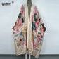 2021 WINYI new Cotton Bikini Sweet Lady Pink Boho Print Self Belted Front Open Long Kimono Dress Beach Tunic Women Wrap Dresses