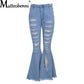 2021 Ripped Jeans For Women High Waist Elasticity Jeans Fashion Flare Jeans With Holes Vintage Bell Bottom Jeans Womens Clothing