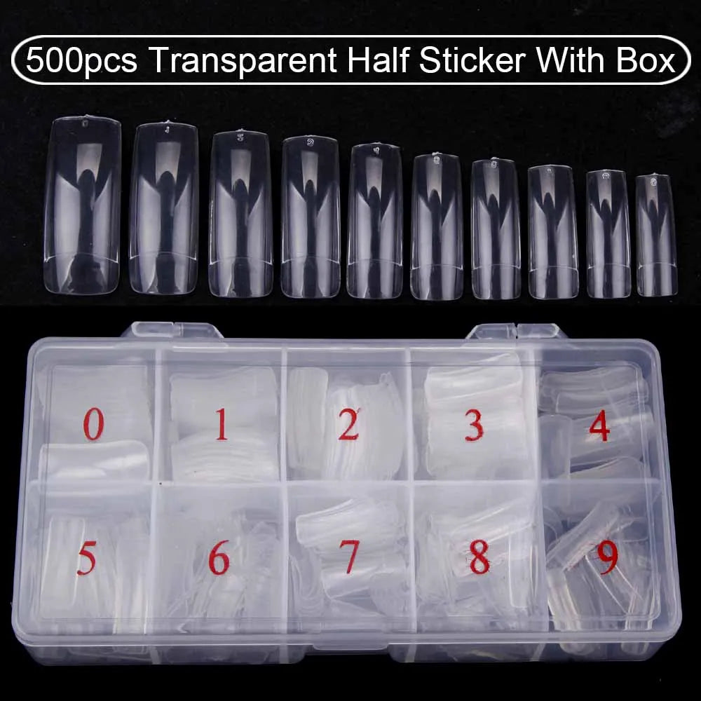 Nail Capsules 500pcs/Box Artificial Nail Tips Full Cover Nails Tips Acrylic Transparent Nail Capsules French Manicure False Nail