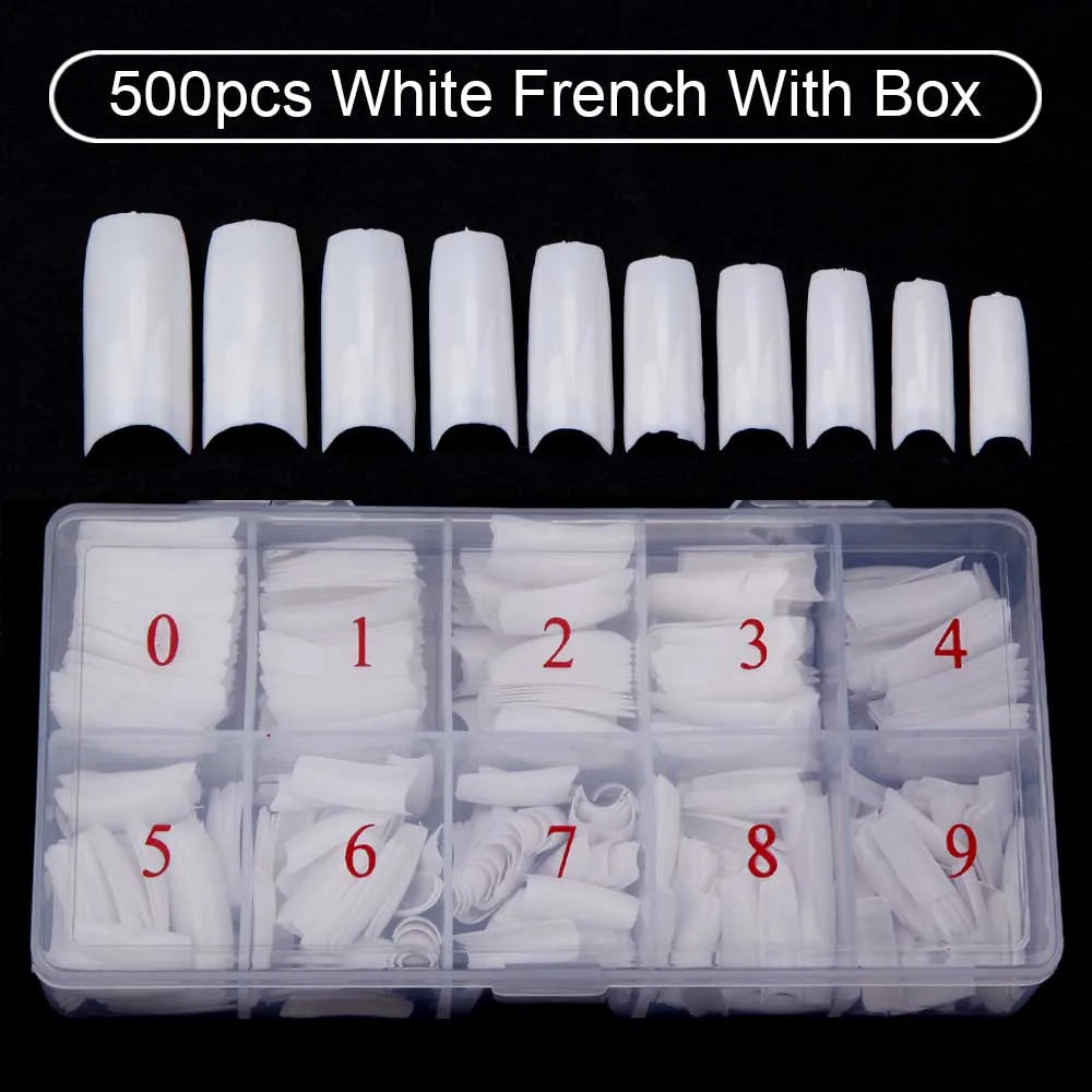 Nail Capsules 500pcs/Box Artificial Nail Tips Full Cover Nails Tips Acrylic Transparent Nail Capsules French Manicure False Nail