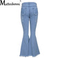 2021 Ripped Jeans For Women High Waist Elasticity Jeans Fashion Flare Jeans With Holes Vintage Bell Bottom Jeans Womens Clothing