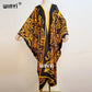 2021 WINYI new Cotton Bikini Sweet Lady Pink Boho Print Self Belted Front Open Long Kimono Dress Beach Tunic Women Wrap Dresses