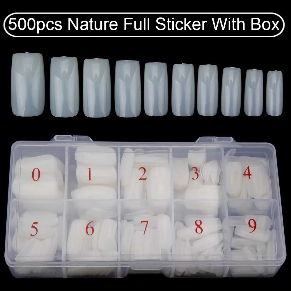 Nail Capsules 500pcs/Box Artificial Nail Tips Full Cover Nails Tips Acrylic Transparent Nail Capsules French Manicure False Nail