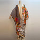 2021 WINYI new Cotton Bikini Sweet Lady Pink Boho Print Self Belted Front Open Long Kimono Dress Beach Tunic Women Wrap Dresses
