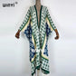 2021 WINYI new Cotton Bikini Sweet Lady Pink Boho Print Self Belted Front Open Long Kimono Dress Beach Tunic Women Wrap Dresses