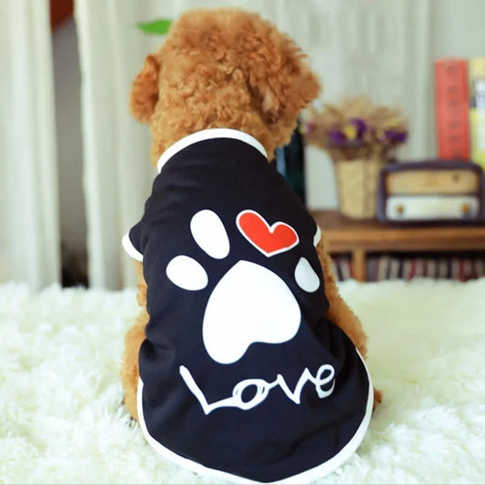 Vest Small Pet Shirt Cat Dog Clothes Paw Print Heart Love Design Cotton Dogs T Shirt Pet Puppy Summer Apparel Clothes Dog Coat