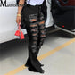 2021 Ripped Jeans For Women High Waist Elasticity Jeans Fashion Flare Jeans With Holes Vintage Bell Bottom Jeans Womens Clothing