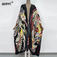 2021 WINYI new Cotton Bikini Sweet Lady Pink Boho Print Self Belted Front Open Long Kimono Dress Beach Tunic Women Wrap Dresses