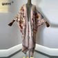 2021 WINYI new Cotton Bikini Sweet Lady Pink Boho Print Self Belted Front Open Long Kimono Dress Beach Tunic Women Wrap Dresses