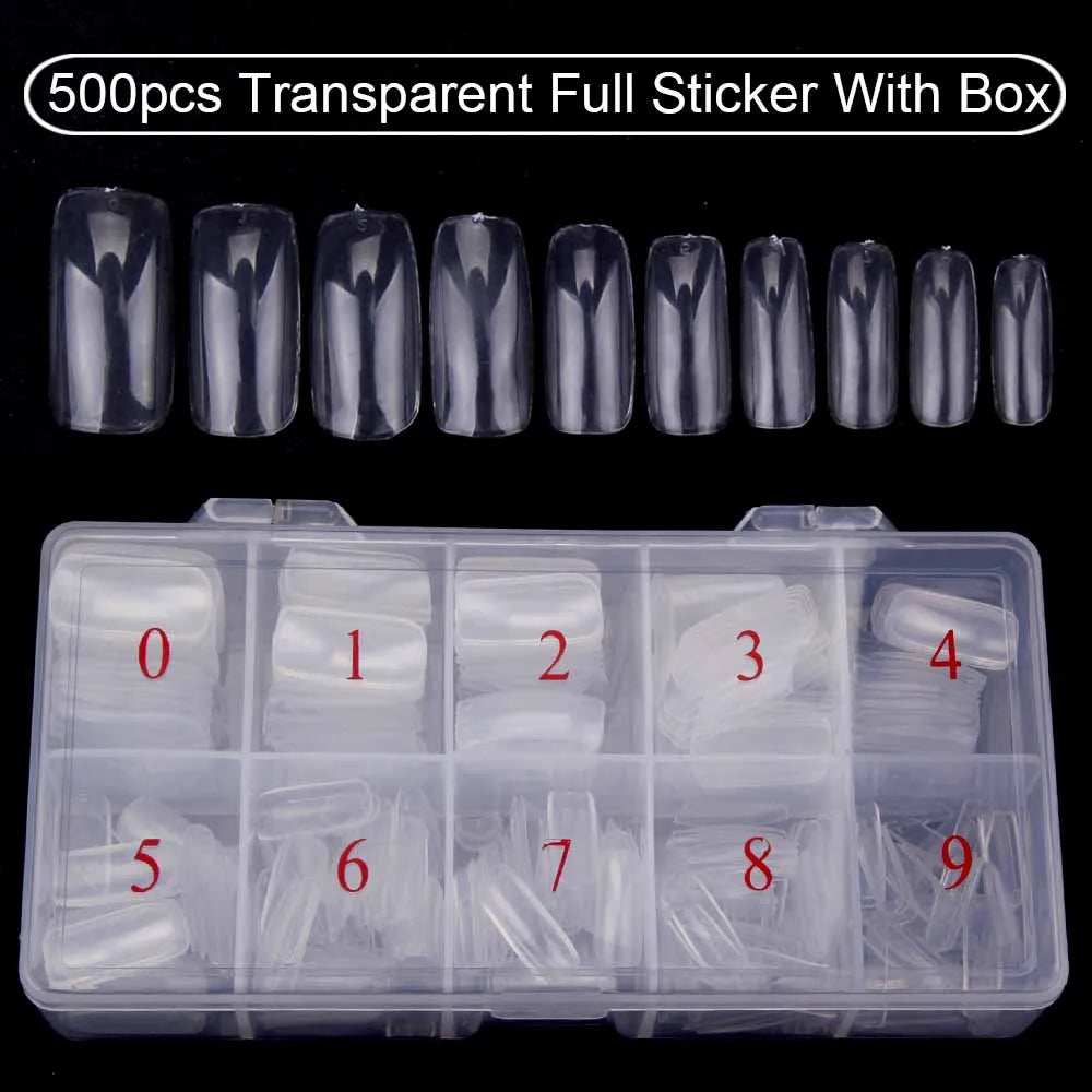 Nail Capsules 500pcs/Box Artificial Nail Tips Full Cover Nails Tips Acrylic Transparent Nail Capsules French Manicure False Nail