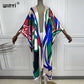 2021 WINYI new Cotton Bikini Sweet Lady Pink Boho Print Self Belted Front Open Long Kimono Dress Beach Tunic Women Wrap Dresses