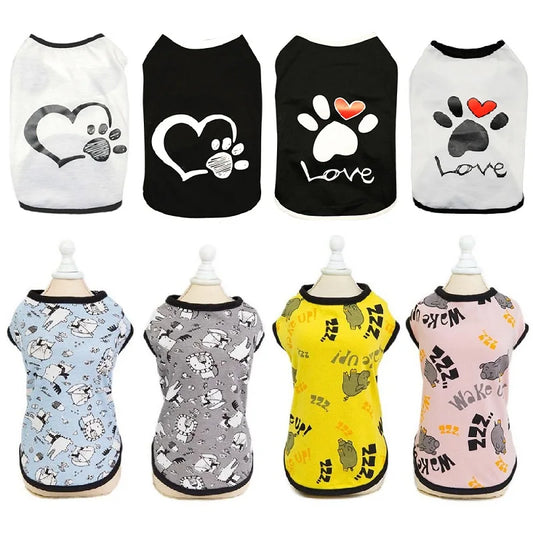 Vest Small Pet Shirt Cat Dog Clothes Paw Print Heart Love Design Cotton Dogs T Shirt Pet Puppy Summer Apparel Clothes Dog Coat