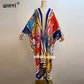 2021 WINYI new Cotton Bikini Sweet Lady Pink Boho Print Self Belted Front Open Long Kimono Dress Beach Tunic Women Wrap Dresses