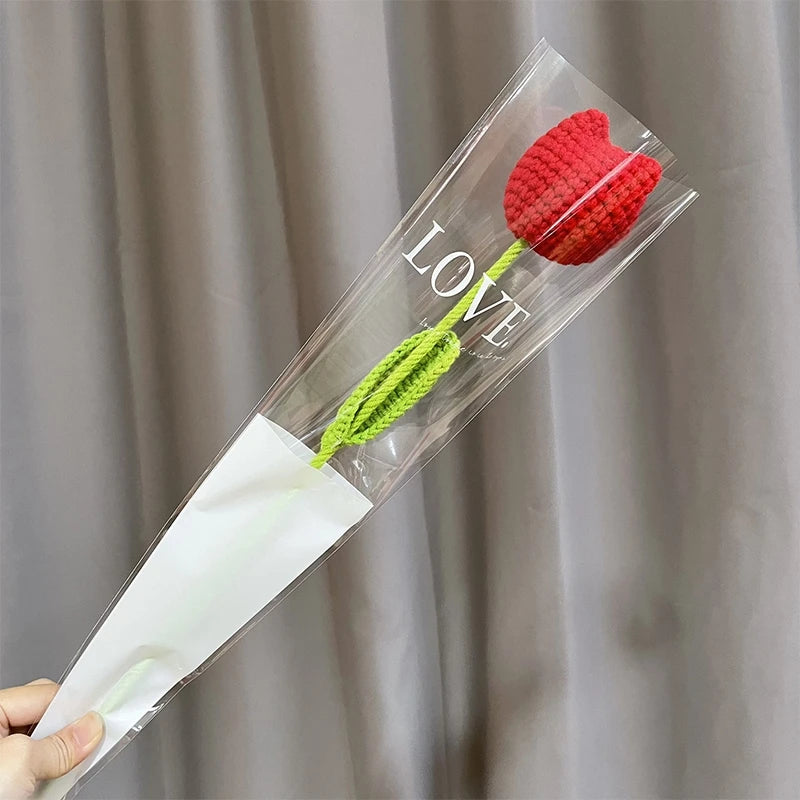 1pc Tulip Crochet Flowers Artificial Woven Flowers Handmade Tulipanes Wedding Gift for Guest Home Decoration Mother's Day Gift