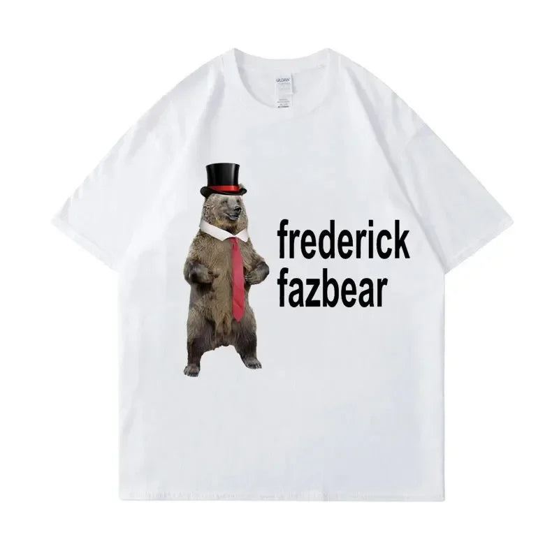 Frederick Fazbear The Fancy Bear Fnaf Tee Shirt Men Women Funny Meme Clothing T Shirt Pure Oversized Short Sleeve T-shirt