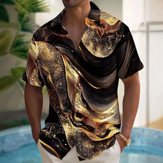 Men's Shirt Color Ink 3D Printing Hawaiian Shirts for Men Casual Short Sleeve Lapel Tops Loose Oversized Shirt Men Clothing
