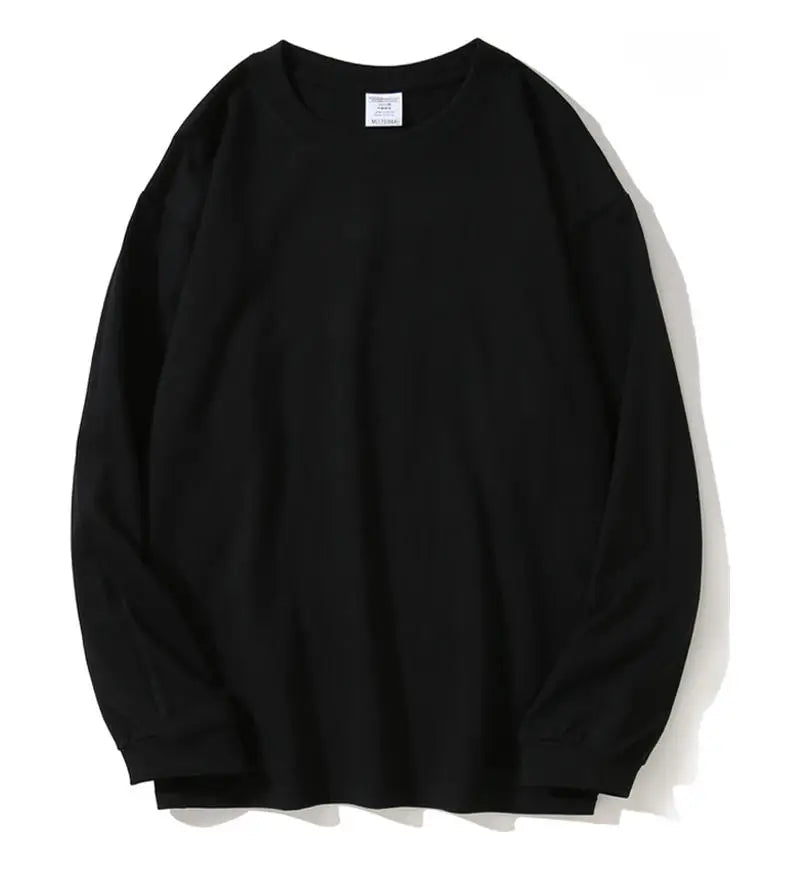 DIY Custom LOGO 260GSM 100% Cotton Heavy Weight Oversized Men T-shirt Long sleeves Pure Color For Winter Autumn Streetwear Tops