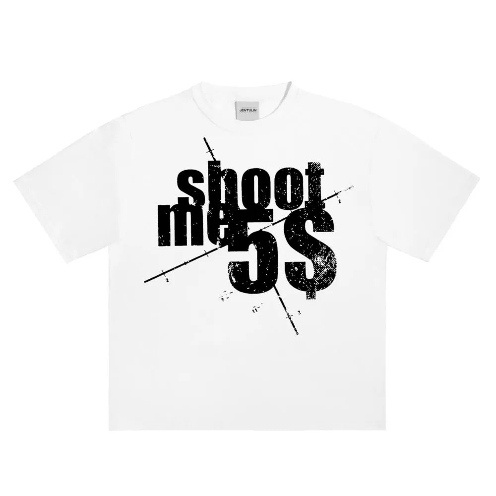 Harajuku Oversized Streetwear Men's Clothing SHOOTME5$ Graphic Print Tshirt Cotton Hip Hop Letter Short Sleeve Tops Tee Goth Y2k