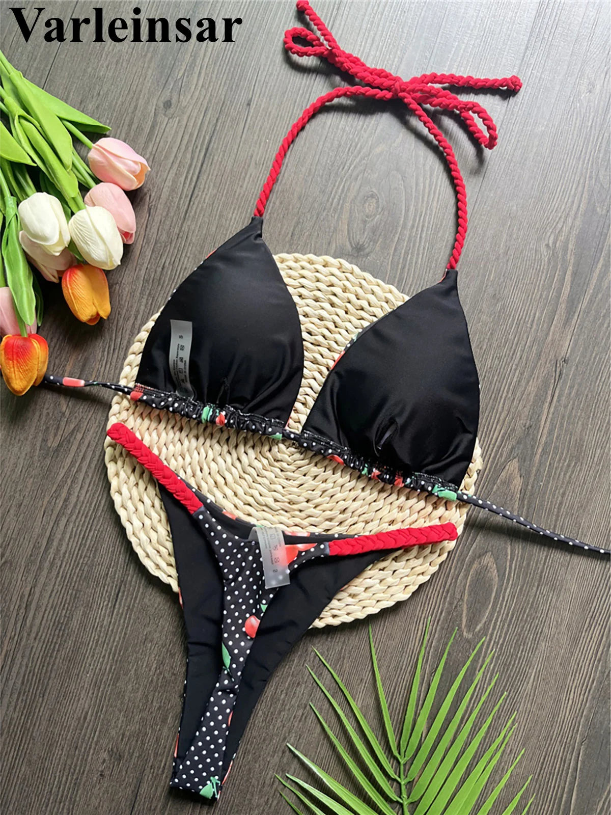 Plaid Printed Halter Mini Micro Thong Bikini Women Swimwear Female Swimsuit Two-pieces Bikini set Bather Bathing Suit Swim V6171