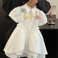 Girls Casual Dresses Floral White Puffy Sleeve Dress Flower Girl Clothes Kids Fairy Dress Summer Clothes for 2 To 7 Years