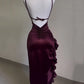 Sexy Satin Bodycon Long Dress Women Vintage Backless Strapless Ruffles Fork Party Club Elegant Evening Dresses Female Vestidos