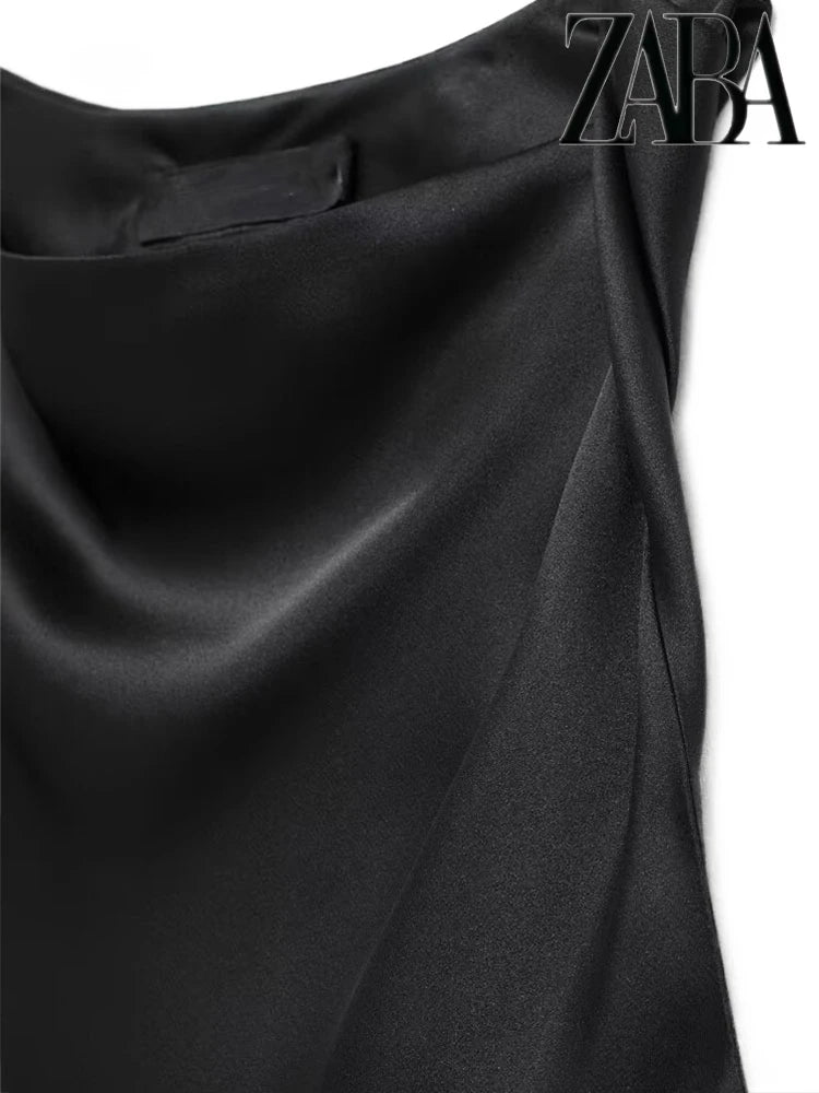 TRAF Women's Summer Sexy Sleeveless Slim Strapless Dress Elegant Silk Textured Long Dress Elegant Commuter Fashion Dresses