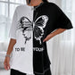 Women's 3D butterfly color splicing printed T-shirt oversized round neck Harajuku T-shirt short-sleeved casual street