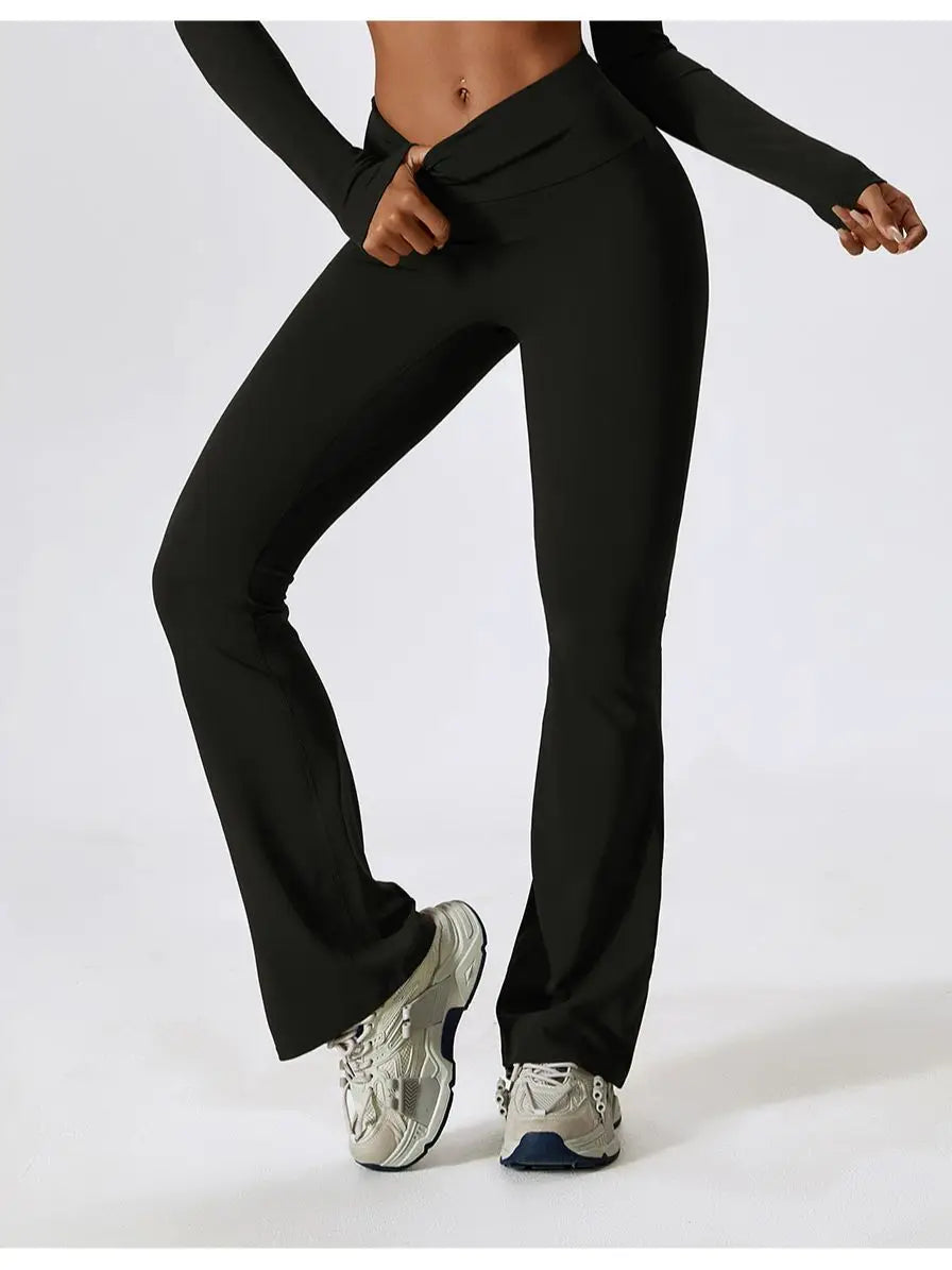 Flare Leggings Yoga Pants Women Bell-bottoms Yoga Trousers High Waist Fitness Pants Stretch Gym Casual Sports