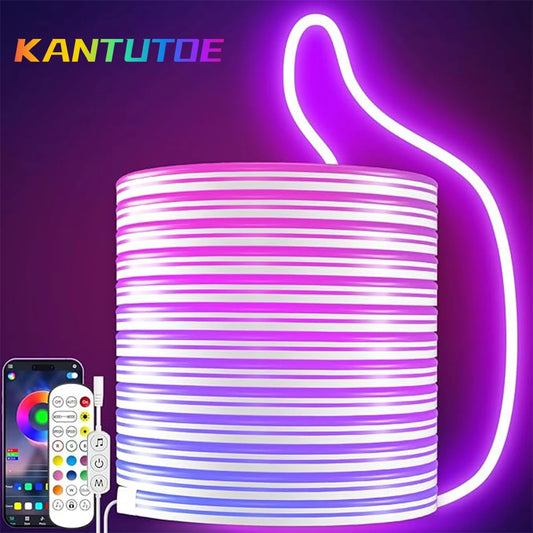 5M Silicone Neon LED Strip 24V Bluetooth RGB Music Sync IP67 Waterproof 72LEDs/M Rope Light for Home Party Decor