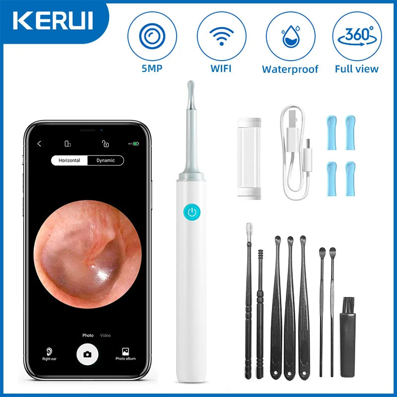 KERUI Smart Visual Ear Sticks Otoscope 5MP Endoscope Camera Wax Removal Tool Earpick Mini WIFI Camera Health Care Ear Cleaner