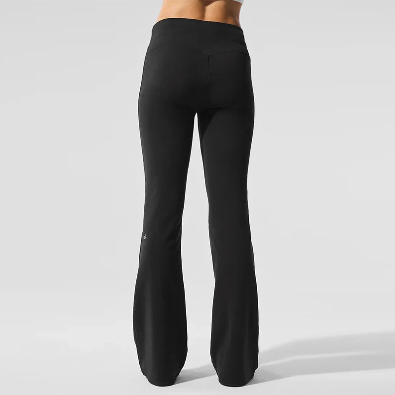 AL Elegant Women's Mid Waist Pants Autumn Fitness Yoga Pants Drawstring Casual Slimming Trumpet Pants Y2 Solid Color Floor Pants
