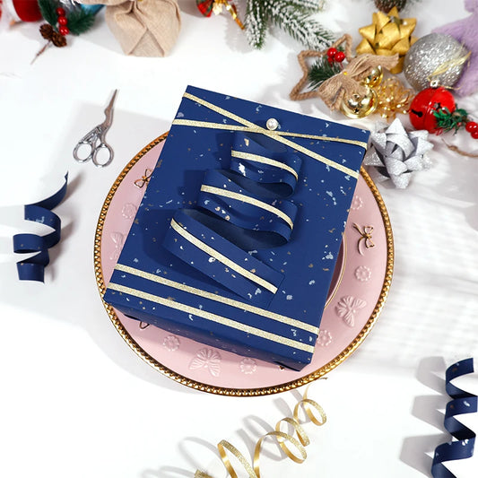Gift Wrapping Paper Roll, 1 Roll 17inch x 120inch,Navy Blue Gold Foil Design for Holiday, Birthday, Wedding, Party
