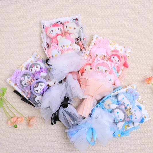 Christmas Gifts Cartoon Sanrio Plush Bouquet My Melody Kuromi Cinnamoroll Kt Cat Plush Doll Toy  Valentine Graduation Gifts