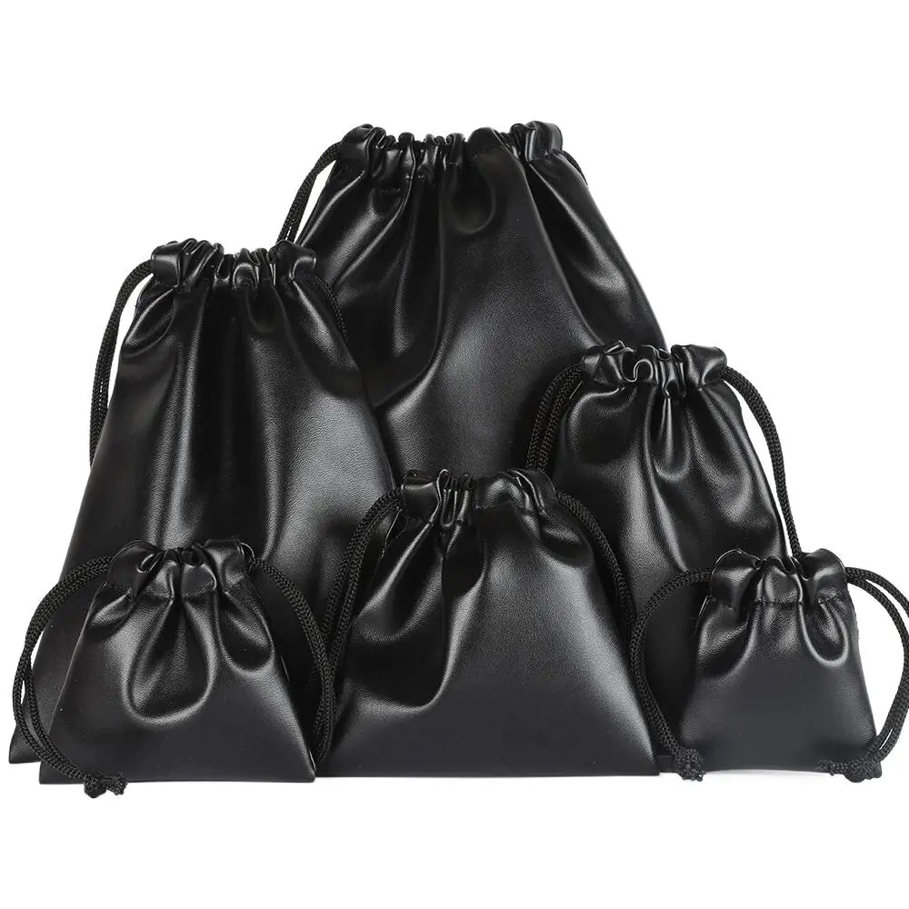 Travel PU Leather Headphone Bags Draw String Bag Black Headset Bag Dust-proof Earphone Cable Pouch Men Women