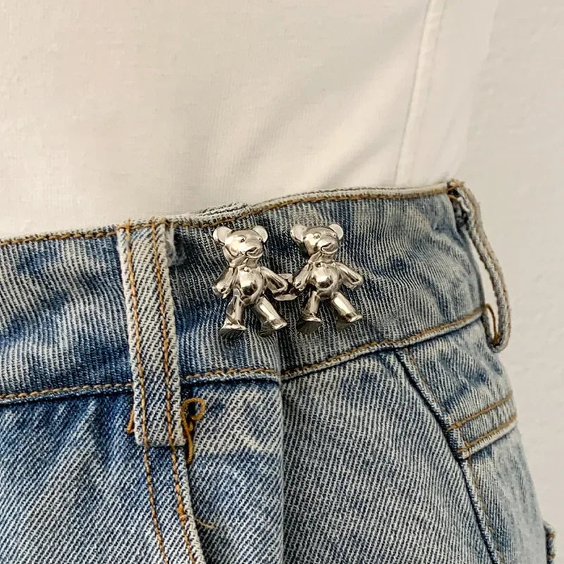 Cute Bear Jeans Buckles Jeans Pants Waistline Reduction Adjustable Metal Buckle Skirt Jeans Tools Trousers Accessories
