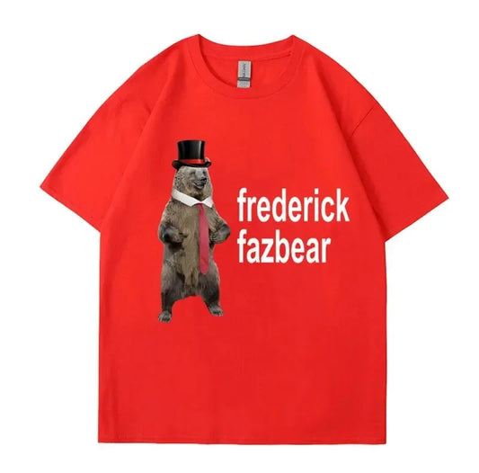 Frederick Fazbear The Fancy Bear Fnaf Tee Shirt Men Women Funny Meme Clothing T Shirt Pure Oversized Short Sleeve T-shirt