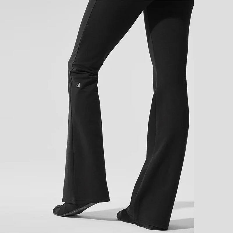 AL Elegant Women's Mid Waist Pants Autumn Fitness Yoga Pants Drawstring Casual Slimming Trumpet Pants Y2 Solid Color Floor Pants