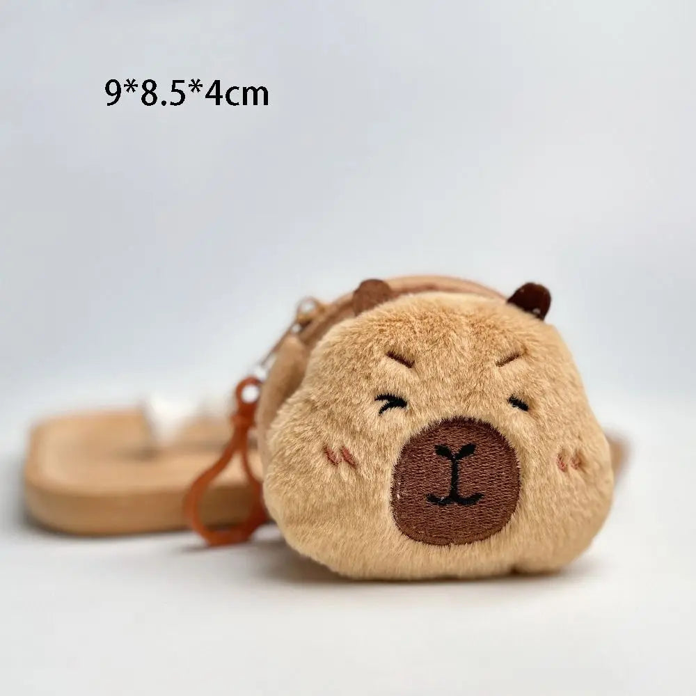 Creative Capybara Plush Coin Purse Keychain Cartoon Round Bags Pendant Funny Mini Headphones lipstick Headphone Storage Bag