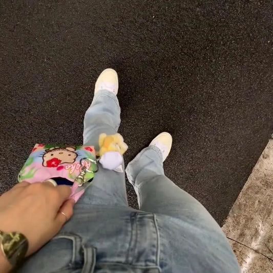 Sanrio Hello Kitty Handbag Canvas Handheld Coin Purse Portable Headphone Bags Cartoon Hawaii Kitty Cat Sundries Storage Bags