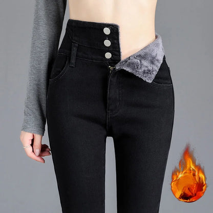 Women jeans Thick Velvet High Waist Skinny Jeans Jeans Winter Warm Plush Stretch Snow Jeans Lady Denim Pants women Trousers