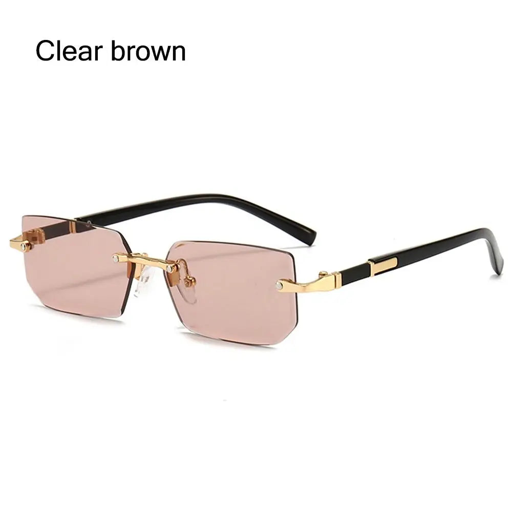 Trendy Rimless Sunglasses for Men Women Fashion Frameless Rectangle Sun Glasses Retro Shades Summer Traveling Eyewear