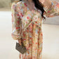 Fashion Print V-neck Women's Maxi Dresses Elegant Pleated Long Sleeve Loose Long Dress Female Summer Chic Casual Holiday Party