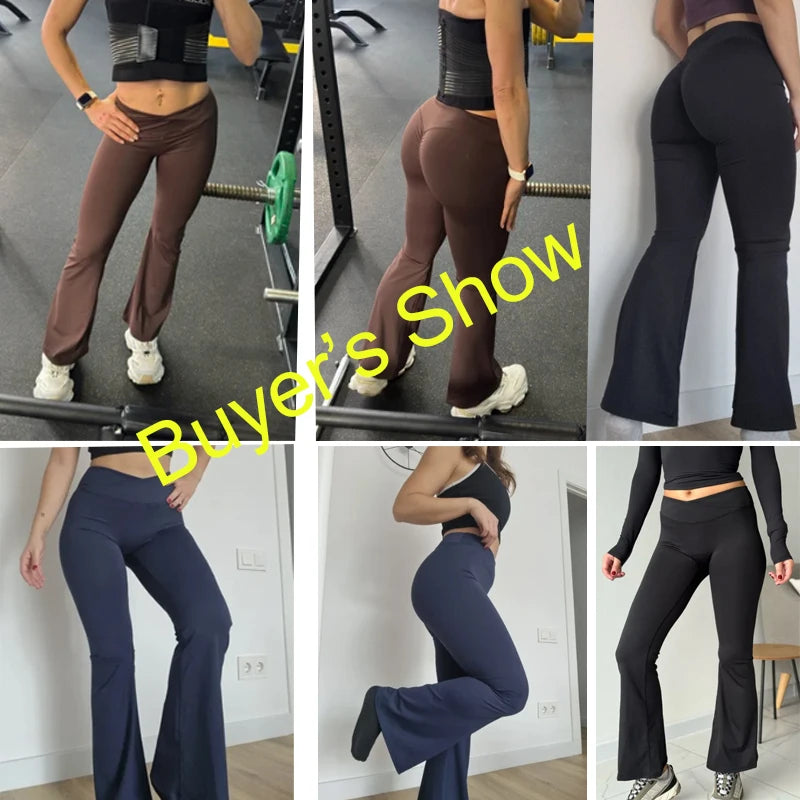 Gym Leggings Women High Waist Flared Pants Cross Waist Sport Tights Ladies Push Up Fitness Leggin Workout Clothes